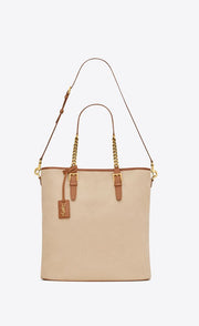 LAURENT TOTE BAG IN TELA E PELLE CONCIATA AL VEGETALE
